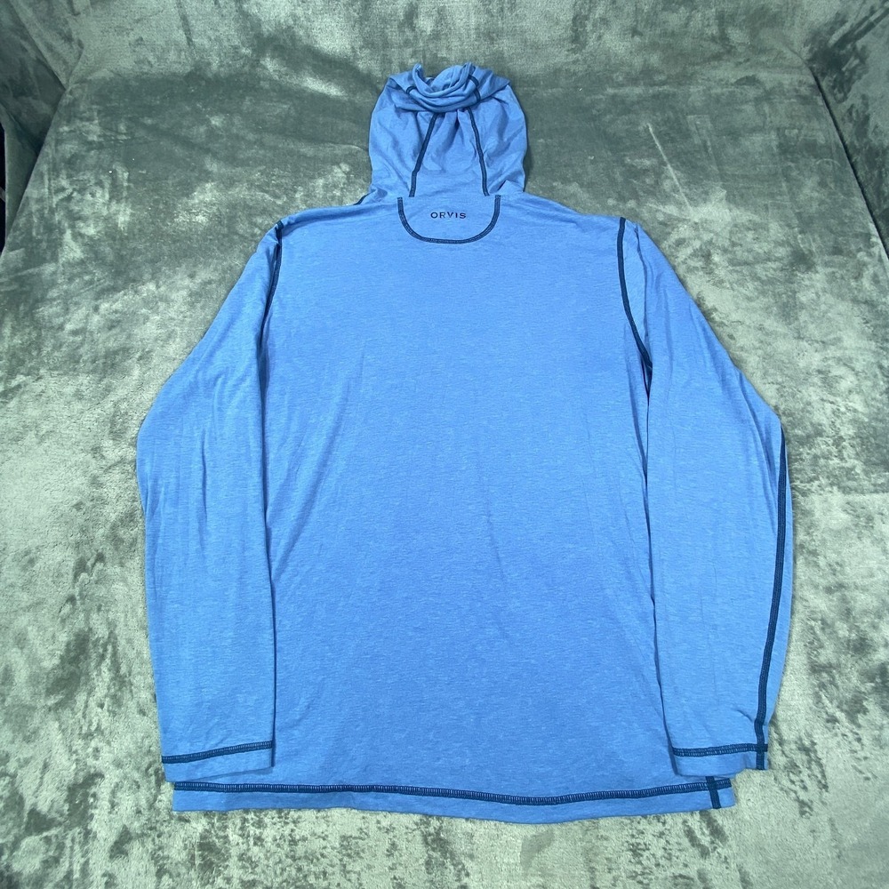 Orvis Hoodie Mens Medium Blue Pullover Long Sleeve Contrast Stitch Outdoor Fish - Picture 8 of 9